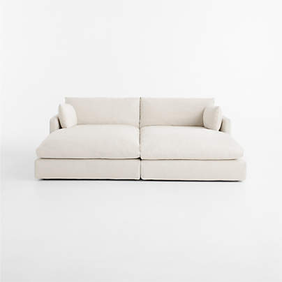 Unwind Modular 2-Piece Slipcovered Sectional Sofa with Double Chaise Lounge