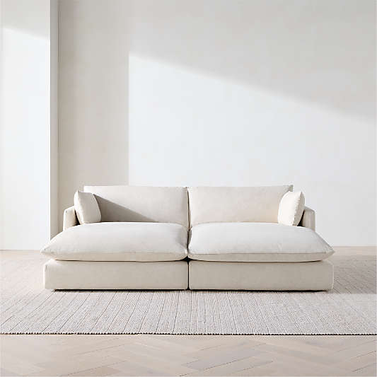 Unwind Modular 2-Piece Slipcovered Sectional Sofa with Double Chaise Lounge