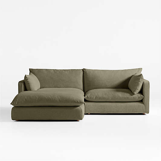 Unwind Modular 3-Piece Slipcovered Reversible Sectional Sofa with Ottoman