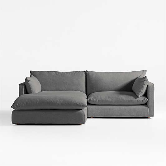 Unwind Modular 3-Piece Slipcovered Reversible Sectional Sofa with Ottoman