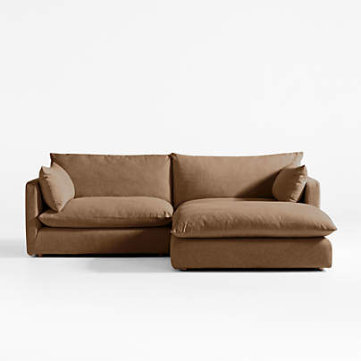 Unwind Modular 3-Piece Slipcovered Reversible Sectional Sofa with Ottoman