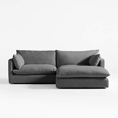 Unwind Modular 3-Piece Slipcovered Reversible Sectional Sofa with Ottoman