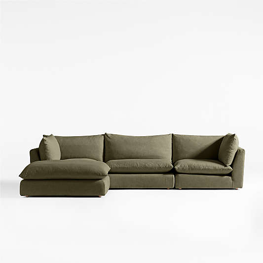 Unwind Modular 4-Piece Slipcovered Reversible Sectional Sofa with Ottoman