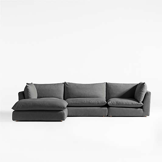 Unwind Modular 4-Piece Slipcovered Reversible Sectional Sofa with Ottoman