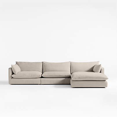 Unwind Modular 4-Piece Slipcovered Reversible Sectional Sofa with Ottoman