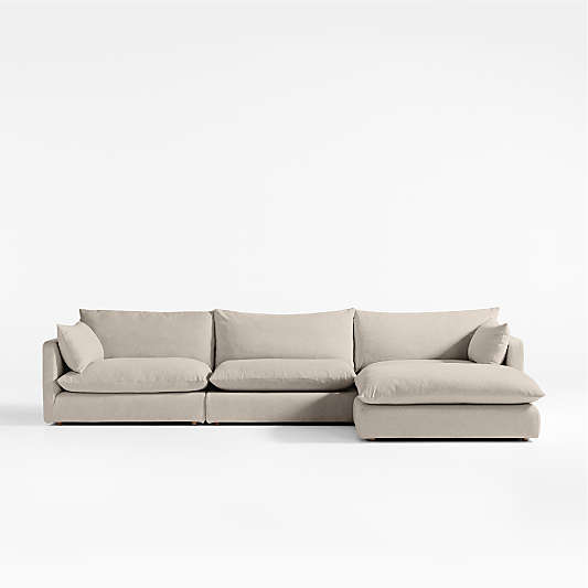 Unwind Modular 4-Piece Slipcovered Reversible Sectional Sofa with Ottoman