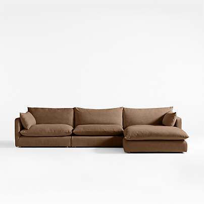 Unwind Modular 4-Piece Slipcovered Reversible Sectional Sofa with Ottoman