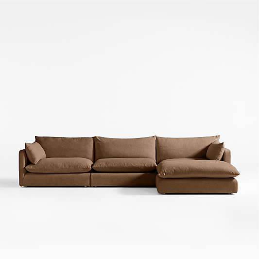 Unwind Modular 4-Piece Slipcovered Reversible Sectional Sofa with Ottoman