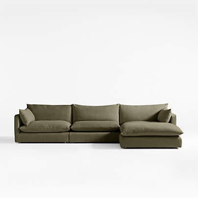 Unwind Modular 4-Piece Slipcovered Reversible Sectional Sofa with Ottoman
