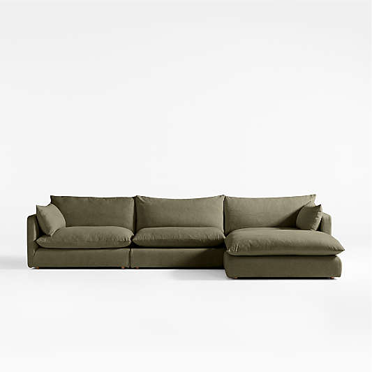 Unwind Modular 4-Piece Slipcovered Reversible Sectional Sofa with Ottoman