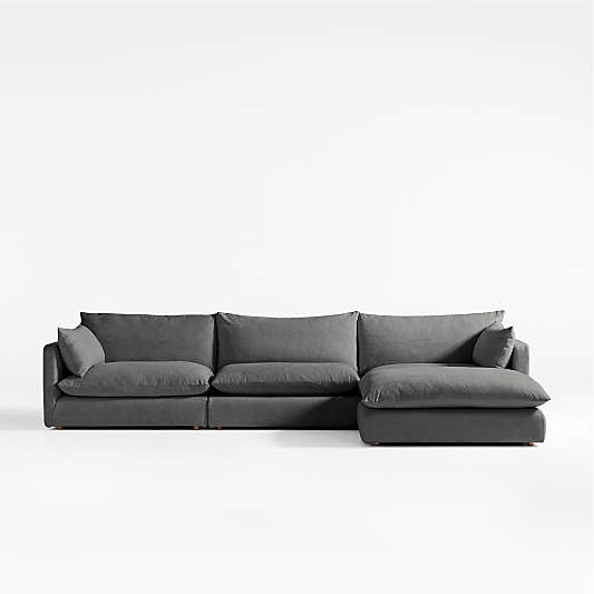 Unwind Modular 4-Piece Slipcovered Reversible Sectional Sofa with Ottoman