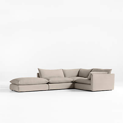 Unwind Modular 4-Piece L-Shaped Slipcovered Sectional Sofa with Ottoman