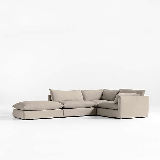 Unwind Modular 4-Piece L-Shaped Slipcovered Sectional Sofa with Ottoman