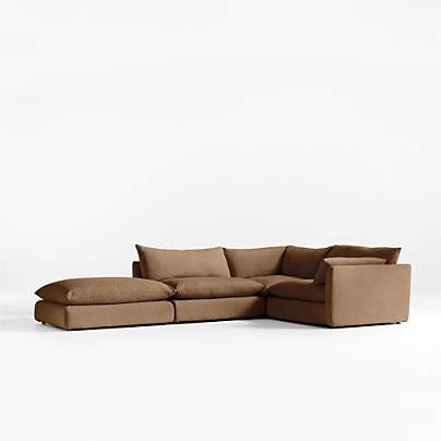 Unwind Modular 4-Piece L-Shaped Slipcovered Sectional Sofa with Ottoman