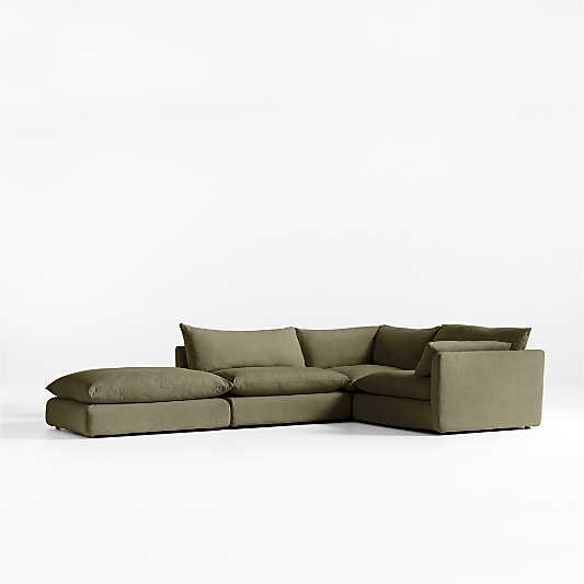 Unwind Modular 4-Piece L-Shaped Slipcovered Sectional Sofa with Ottoman
