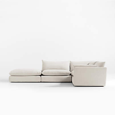 Unwind Modular 4-Piece L-Shaped Slipcovered Sectional Sofa with Ottoman