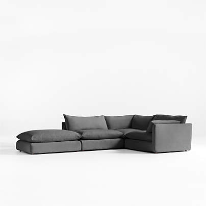 Unwind Modular 4-Piece L-Shaped Slipcovered Sectional Sofa with Ottoman