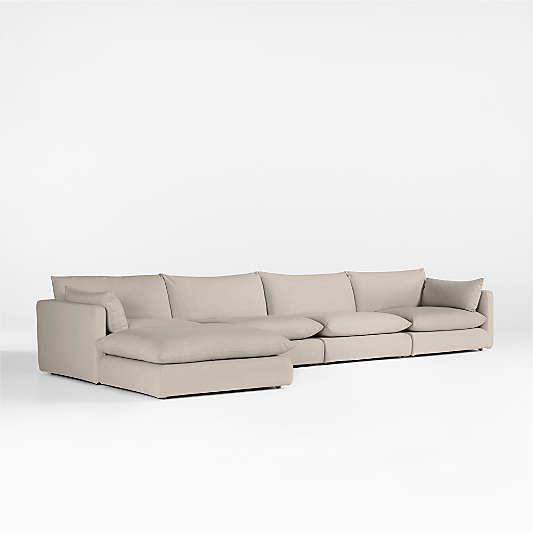 Unwind Modular 5-Piece Slipcovered Reversible Sectional Sofa with Ottoman