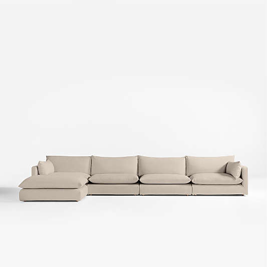 Unwind Modular 5-Piece Slipcovered Reversible Sectional Sofa with Ottoman