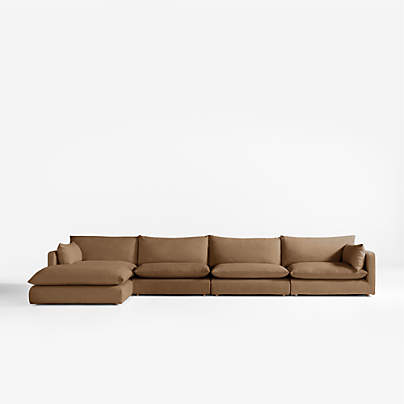 Unwind Modular 5-Piece Slipcovered Reversible Sectional Sofa with Ottoman