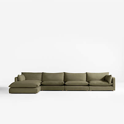 Unwind Modular 5-Piece Slipcovered Reversible Sectional Sofa with Ottoman