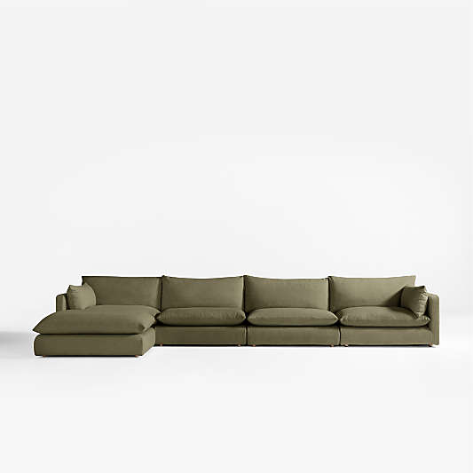 Unwind Modular 5-Piece Slipcovered Reversible Sectional Sofa with Ottoman