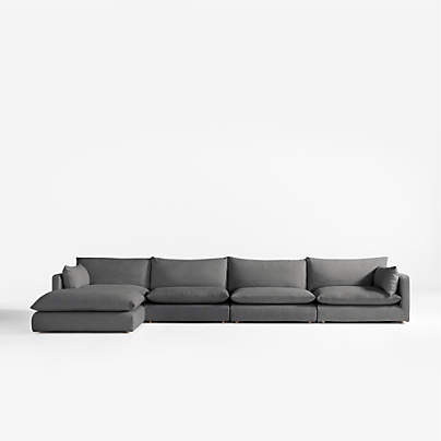 Unwind Modular 5-Piece Slipcovered Reversible Sectional Sofa with Ottoman