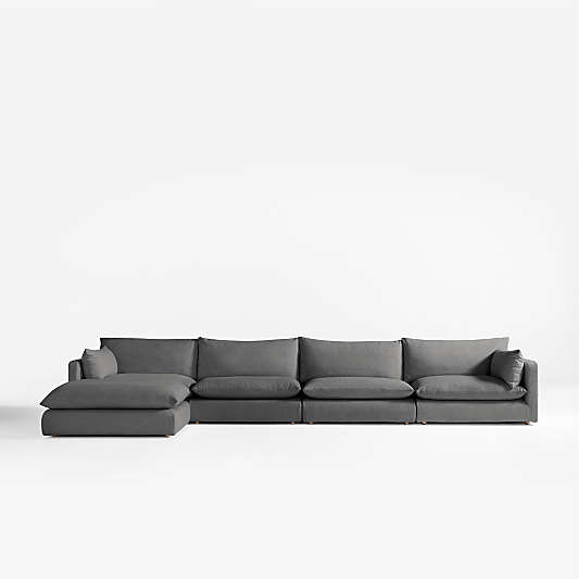 Unwind Modular 5-Piece Slipcovered Reversible Sectional Sofa with Ottoman