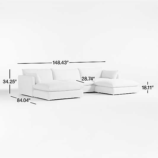Unwind Modular 5-Piece U-Shaped Slipcovered Sectional Sofa with Double Ottoman