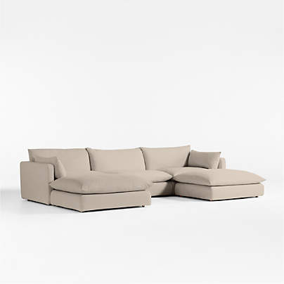 Unwind Modular 5-Piece U-Shaped Slipcovered Sectional Sofa with Double Ottoman