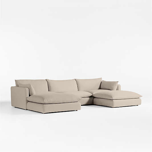 Unwind Modular 5-Piece U-Shaped Slipcovered Sectional Sofa with Double Ottoman
