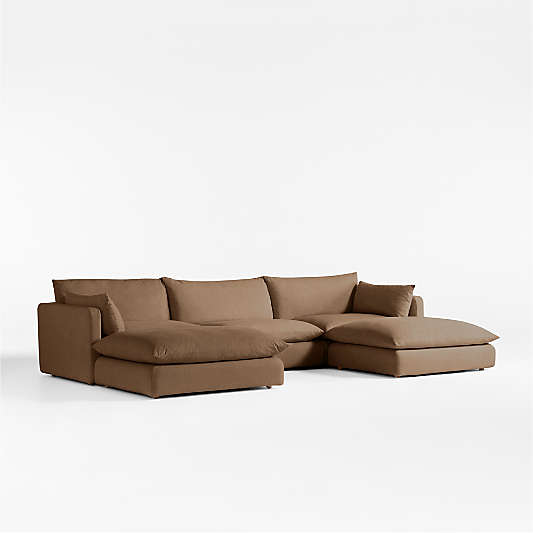 Unwind Modular 5-Piece U-Shaped Slipcovered Sectional Sofa with Double Ottoman