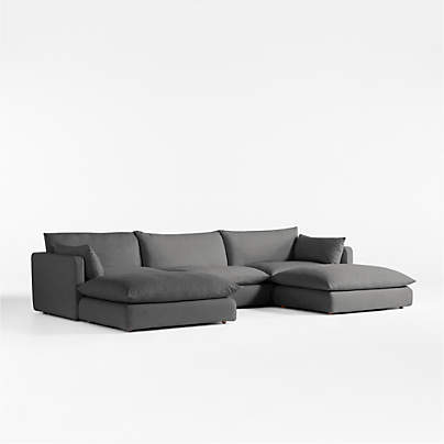 Unwind Modular 5-Piece U-Shaped Slipcovered Sectional Sofa with Double Ottoman