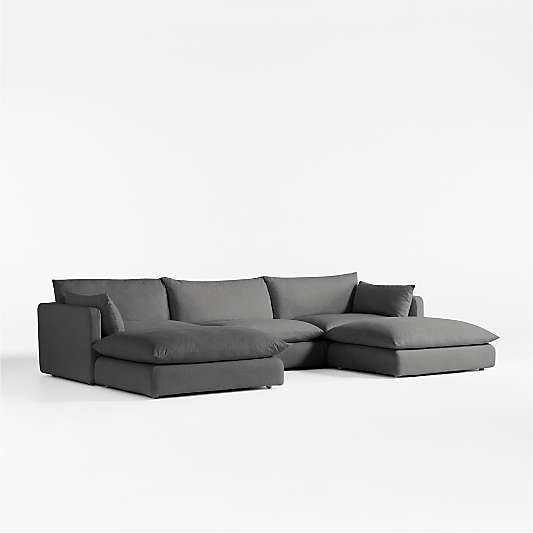 Unwind Modular 5-Piece U-Shaped Slipcovered Sectional Sofa with Double Ottoman