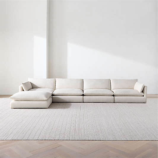 Unwind Modular 5-Piece Slipcovered Reversible Sectional Sofa with Ottoman