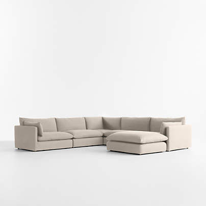 Unwind Modular 6-Piece Slipcovered Sectional Sofa with Ottoman