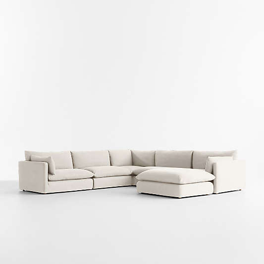 Unwind Modular 6-Piece Slipcovered Sectional Sofa with Ottoman