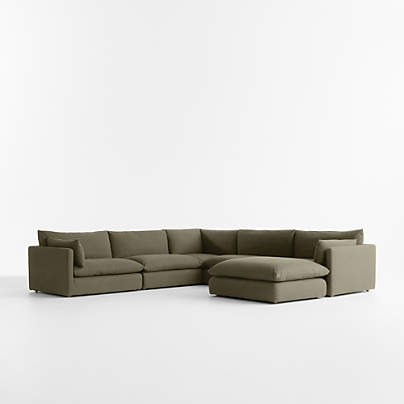 Unwind Modular 6-Piece Slipcovered Sectional Sofa with Ottoman