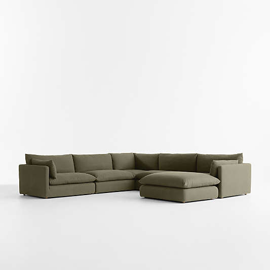 Unwind Modular 6-Piece Slipcovered Sectional Sofa with Ottoman