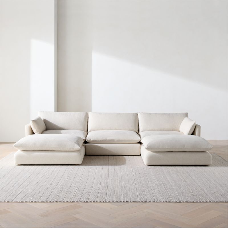 Unwind Modular 5-Piece U-Shaped Slipcovered Sectional Sofa with Double Ottoman - image 4 of 14