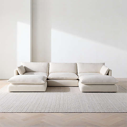 Unwind Modular 5-Piece U-Shaped Slipcovered Sectional Sofa with Double Ottoman