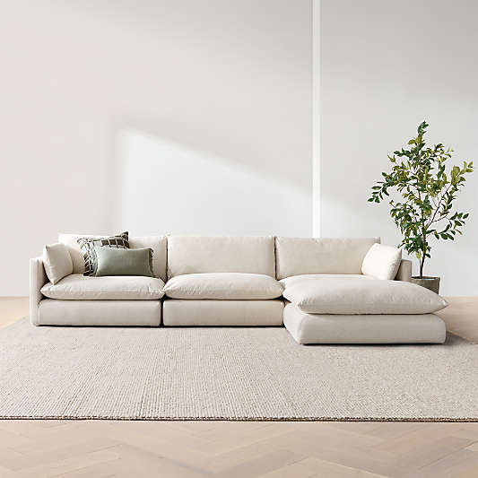 Unwind Modular 4-Piece Slipcovered Reversible Sectional Sofa with Ottoman