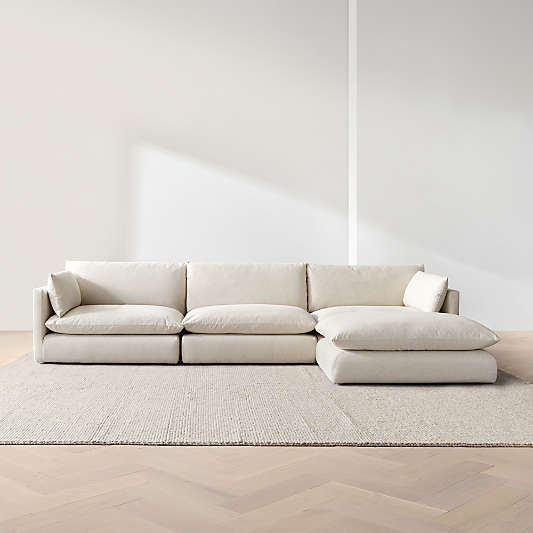 Unwind Modular 4-Piece Slipcovered Reversible Sectional Sofa with Ottoman