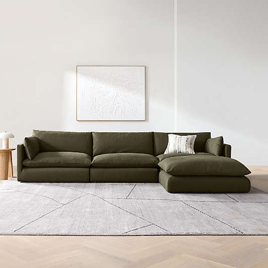 Unwind Modular 4-Piece Slipcovered Reversible Sectional Sofa with Ottoman