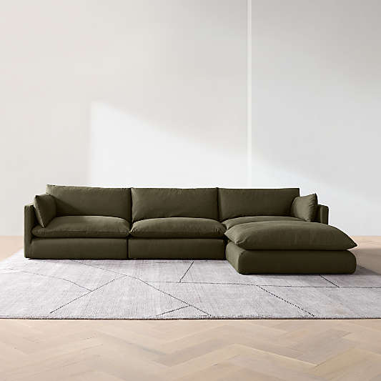 Unwind Modular 4-Piece Slipcovered Reversible Sectional Sofa with Ottoman