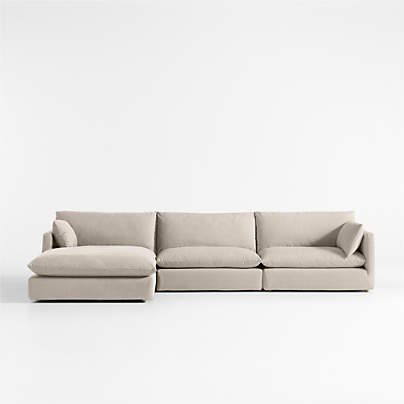 Unwind Modular 3-Piece Slipcovered Sectional Sofa with Chaise Lounge