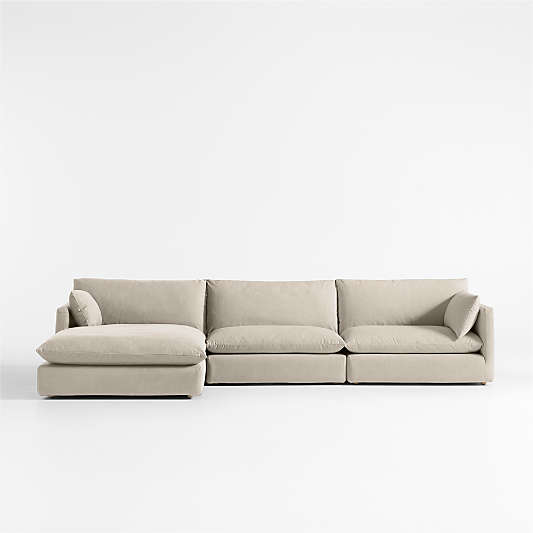 Unwind Modular 3-Piece Slipcovered Sectional Sofa with Chaise Lounge
