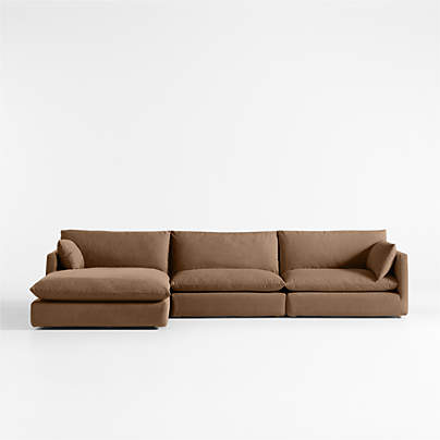Unwind Modular 3-Piece Slipcovered Sectional Sofa with Chaise Lounge