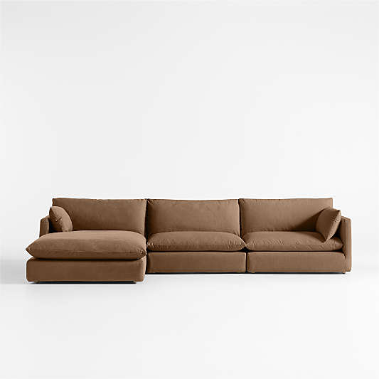 Unwind Modular 3-Piece Slipcovered Sectional Sofa with Chaise Lounge
