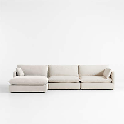 Unwind Modular 3-Piece Slipcovered Sectional Sofa with Chaise Lounge